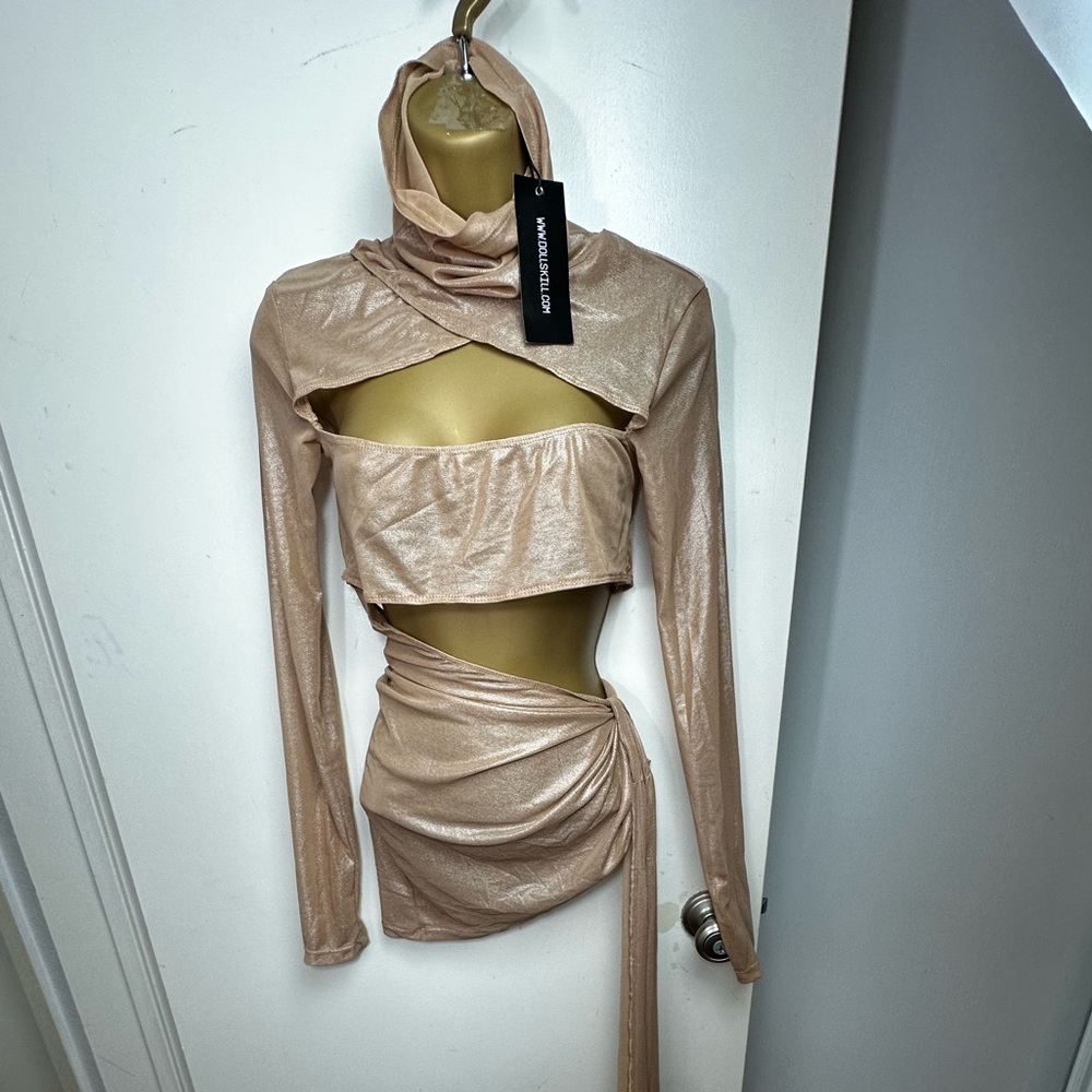 Club Ex X Dolls Kill Gold Dreamland Dancer Shimmer Sheer Bodycon Dress NWT XL